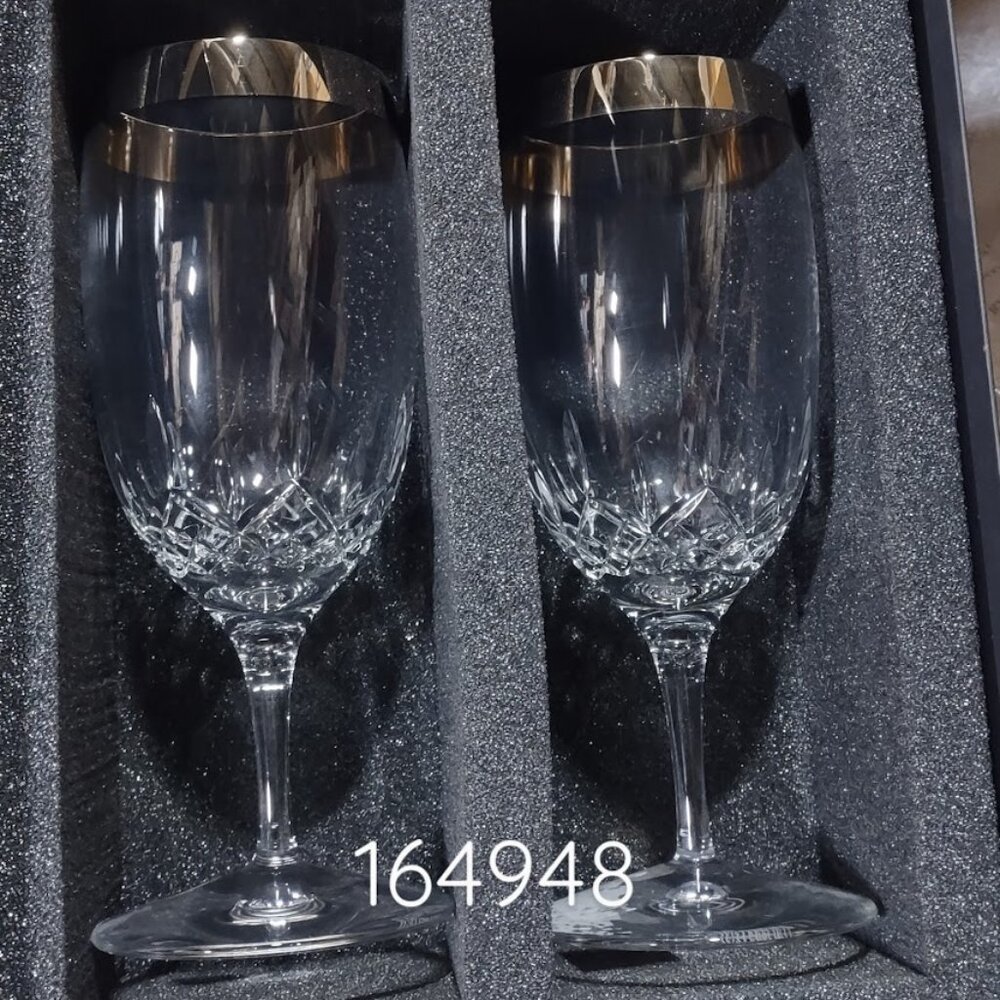 Waterford Lismore Essence Platinum Wide Band Iced Beverage Glass, Set of 2, NEW